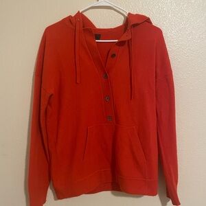 J. Crew Women's Italian Cashmere Red Button-Up Hooded Sweater